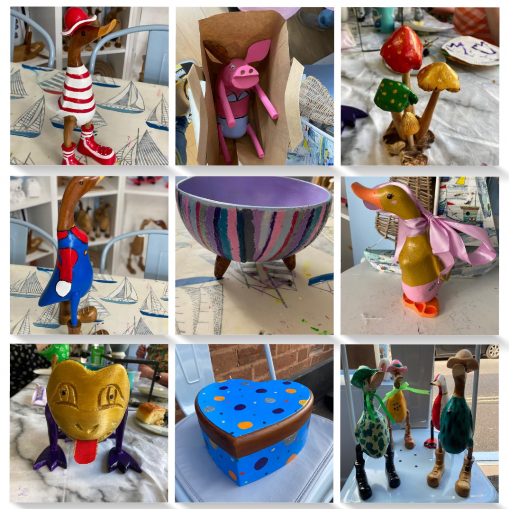 Wooden painted items at arty boat