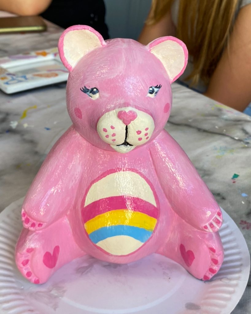 pottery painting exmouth, pink care bear style