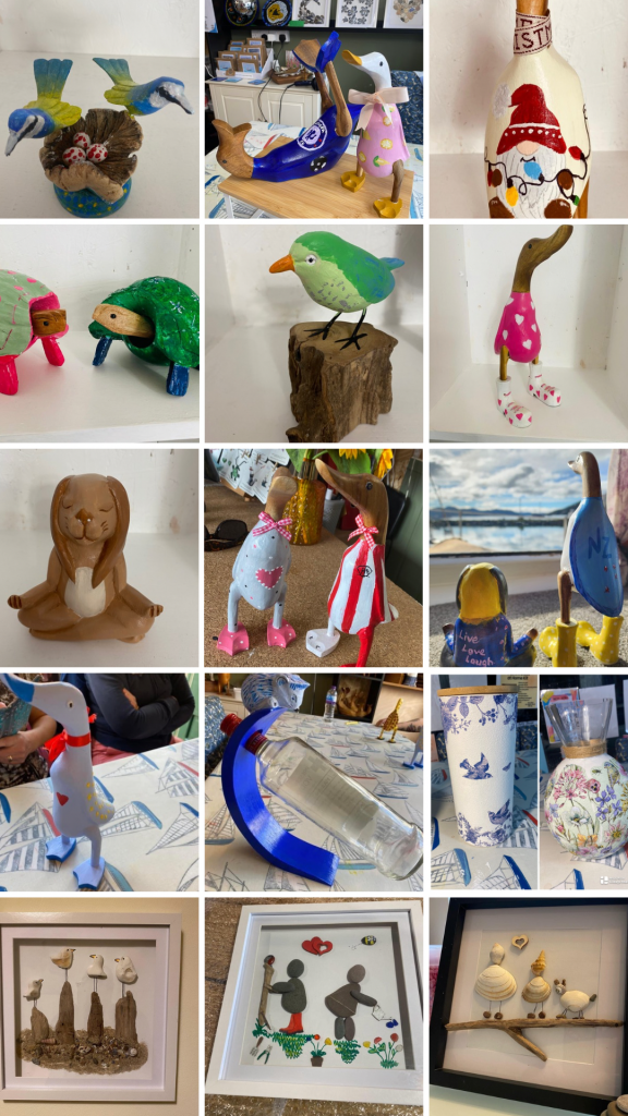 Examples of lots of art and craft things to do at arty boat Exmouth