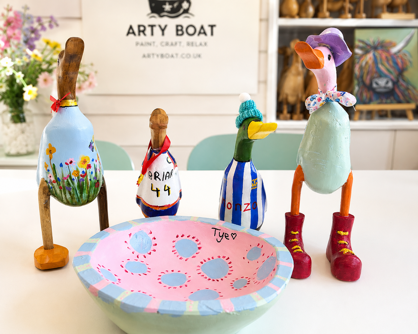 Colourful hand painted creations at Arty Boat
