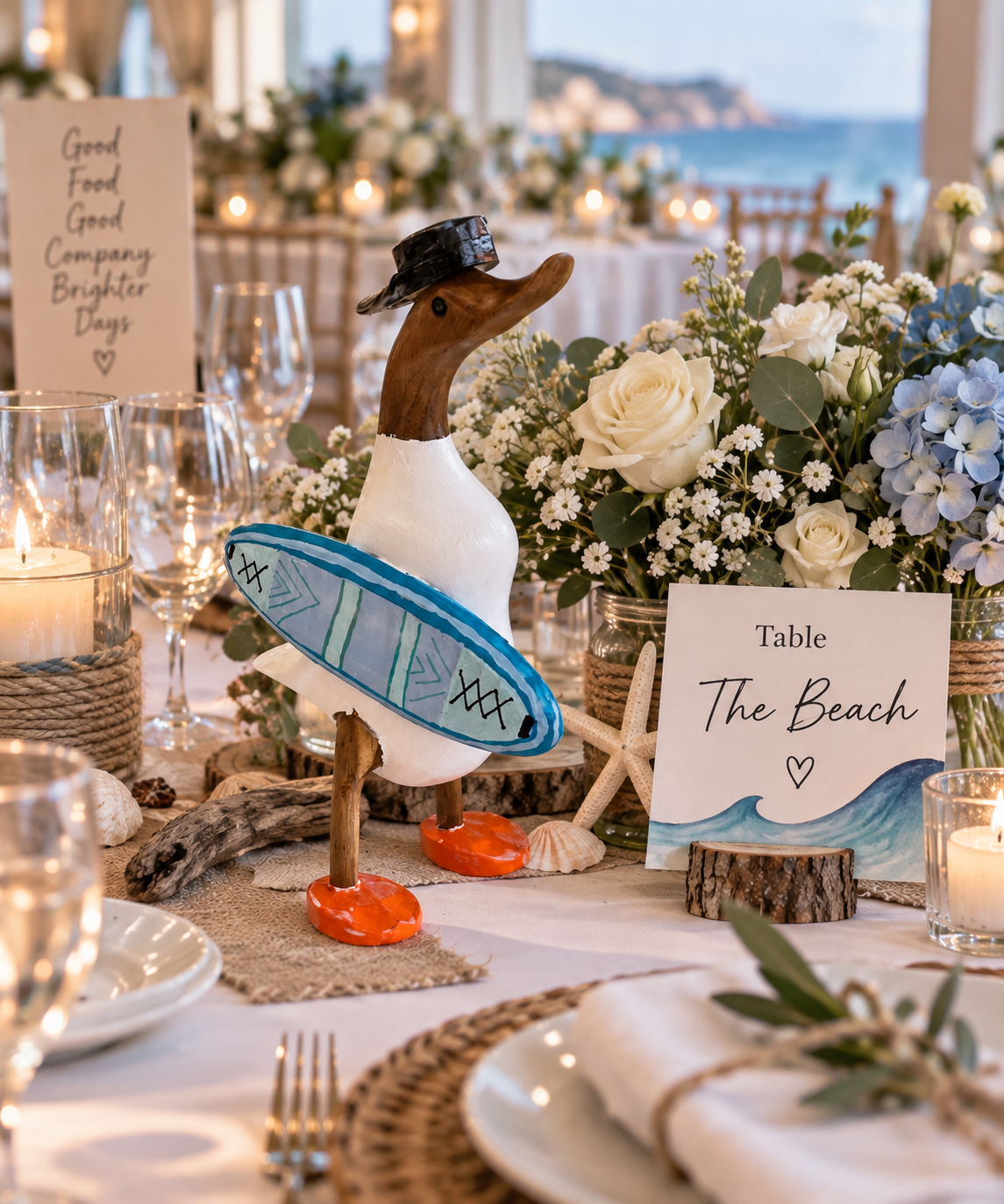 Personalised wooden duck wedding table centrepiece