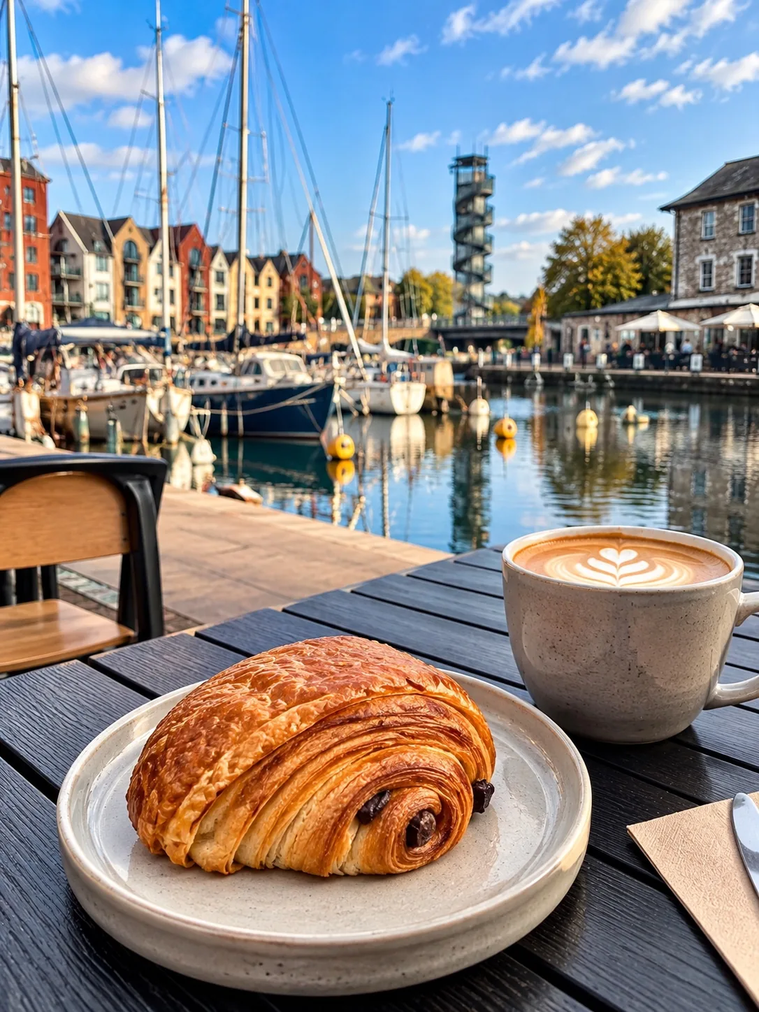 Coffee and pastry overlooking Exeter Quayside