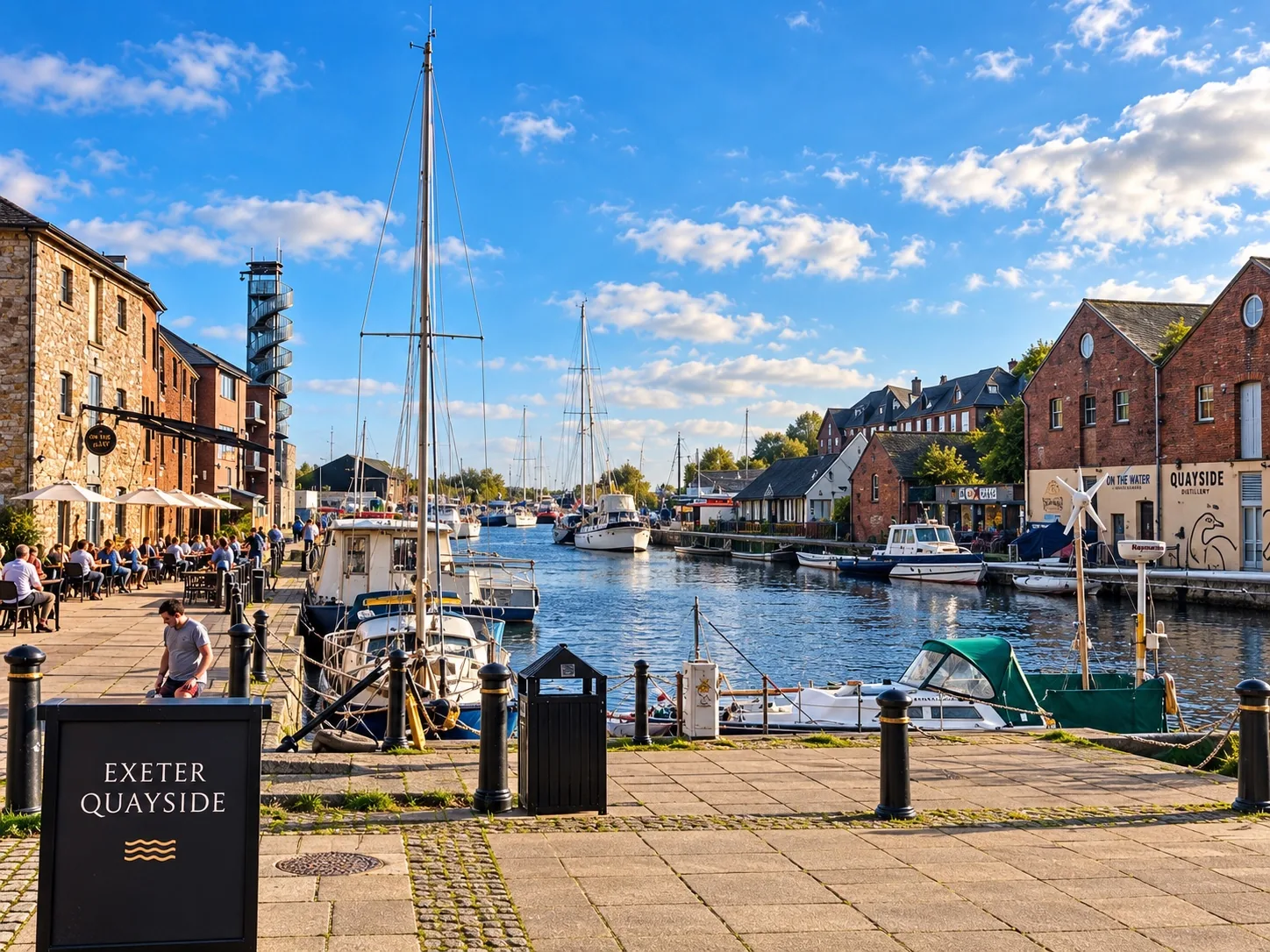 Exeter Quayside with boats on the River Exe in Devon