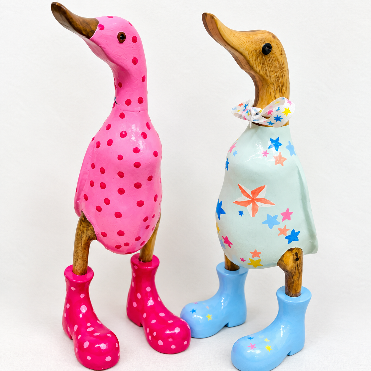 Colourful wooden duck painting experience at Arty Boat in Exmouth, Devon