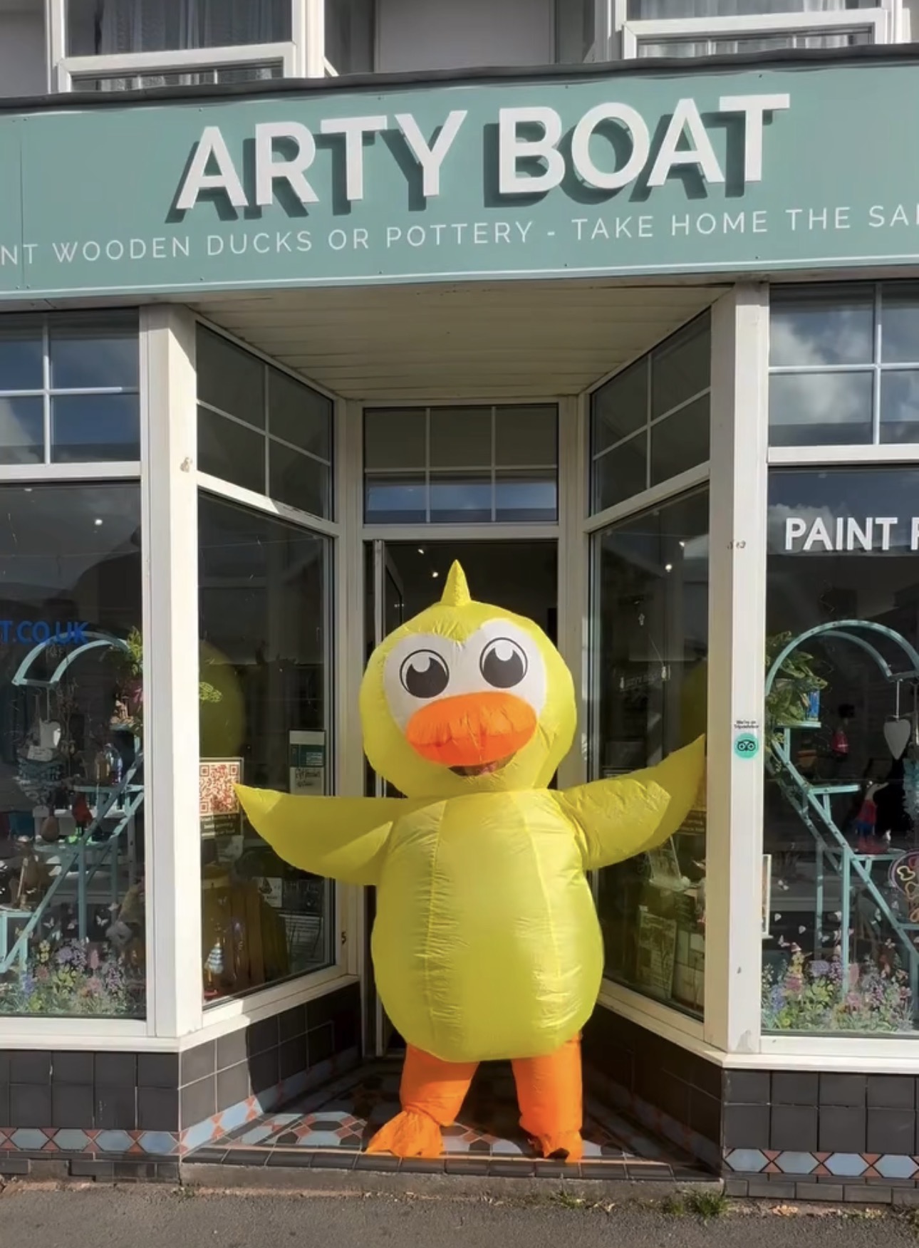 Arty Duck mascot on an adventure in Exmouth